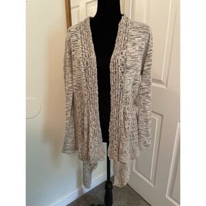 Style & co open front sweater cardigan large tan asymmetrical front long sleeve